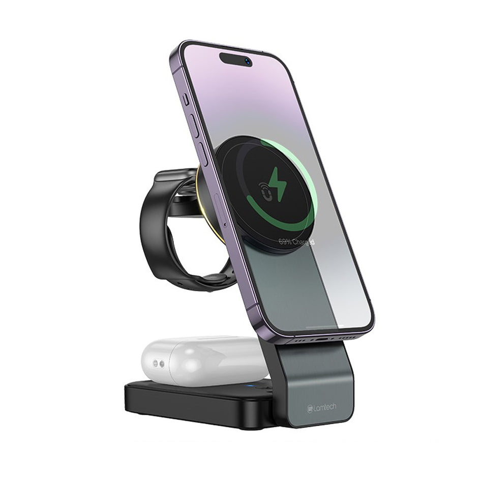 LAMTECH 3-IN-1 MAGNETIC FOLDING WIRELESS FAST CHARGER BLACK
