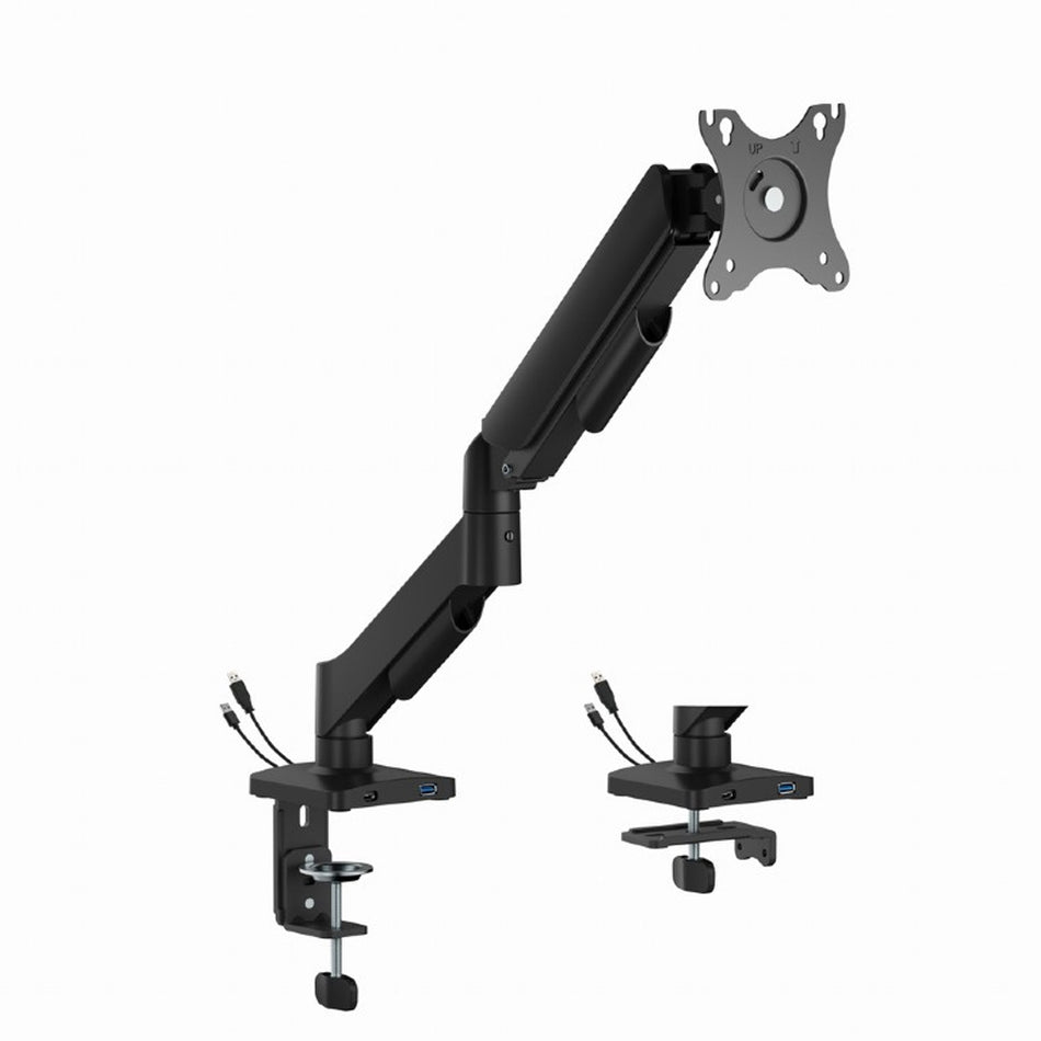 GEMBIRD ADJUSTABLE DESK DISPLAY MOUNTING ARM WITH USB PORTS, 17”-32” BLACK