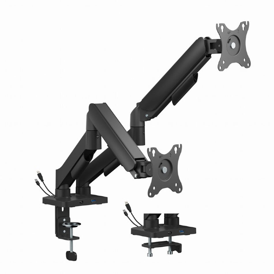 Gembird Adjustable Desk 2 Display Mounting Arm With Usb Ports, 17” 32” Black