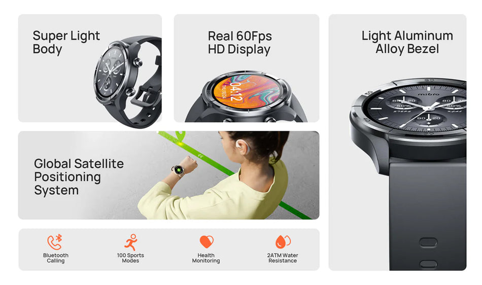 MIBRO smartwatch A3, heart rate, 1.39" IPS, GPS, 2 ATM, γκρι