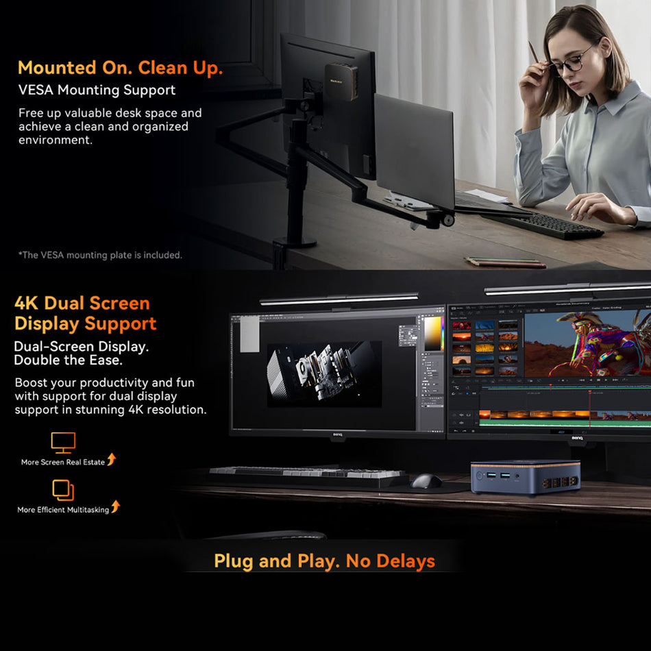 Blackview Mini Pc Intel N150 8 Gb Ddr4 256 Gb M.2 Ssd 2280 4 K Dual Display Win 11 Pro Black