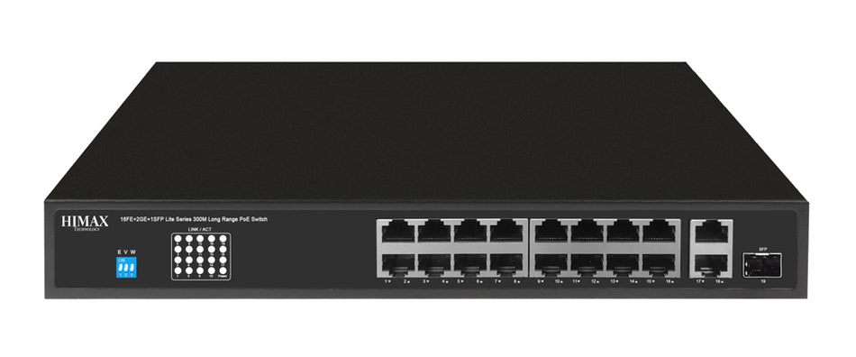 HIMAX PoE switch PS11602FE-L, 16x Ethernet PoE/2x Ethernet/2x SFP θύρες, έως 1000Mbps