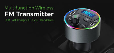 POWERTECH FM Transmitter & φορτιστής 40W PT-1027, οθόνη, RGB, Bluetooth