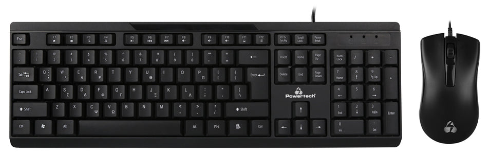POWERTECH set ποντίκι & πληκτρολόγιο PT-1068, ενσύρματο, 1000DPI, μαύρο
