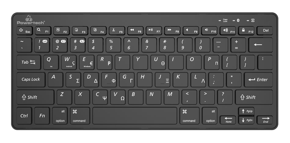 POWERTECH ασύρματο πληκτρολόγιο PT-1153, 2.4GHz & Bluetooth, μαύρο