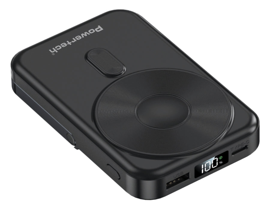 POWERTECH power bank με οθόνη PT-1416, 10000mah, magnetic wireless, 22.5W, μαύρο