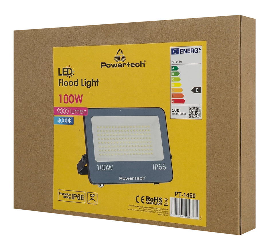 POWERTECH LED προβολέας PT-1460, 100W, 4000K, 9000lm, IP66