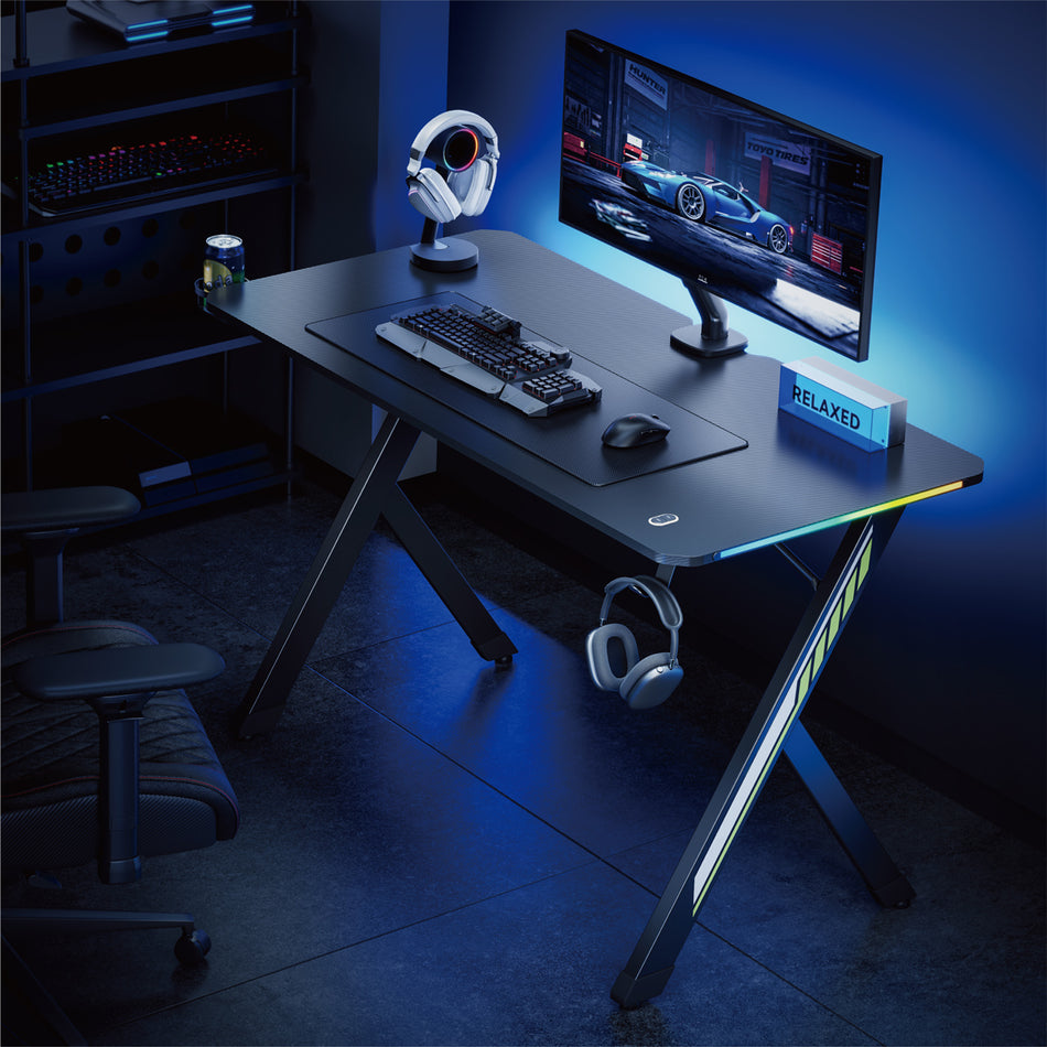 POWERTECH gaming γραφείο PT-1498 με RGB φωτισμό, 120x60x75cm, μαύρο