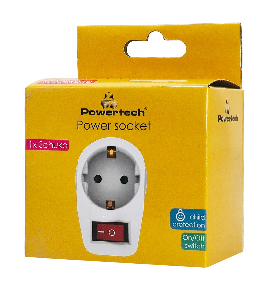 POWERTECH αντάπτορας ρεύματος PT-811, 1x schuko, 16A, λευκός