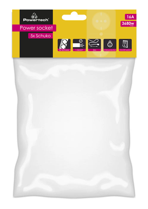 POWERTECH πολύπριζο PT-877, 5x schuko, 16A, 3m, μαύρο