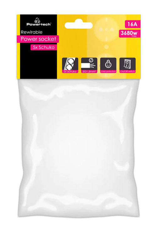 POWERTECH πολύπριζο PT-886, 5x schuko, 16A, χωρίς καλώδιο, λευκό