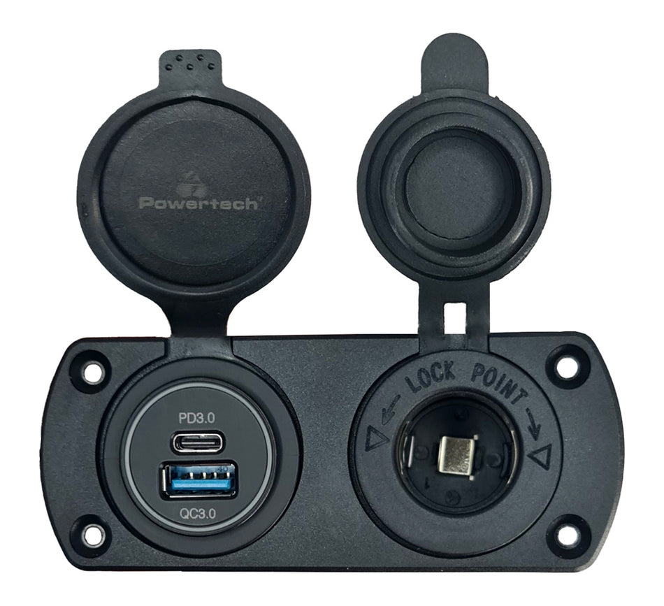 POWERTECH πρίζα 12V για σκάφη & οχήματα PTL-001, USB/USB-C θύρες, IP65