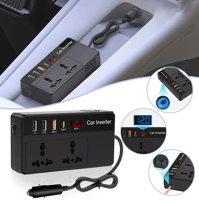 POWERTECH inverter αυτοκινήτου PTL-023, 200W, 12V DC σε 220V AC, με USB-C/3x USB