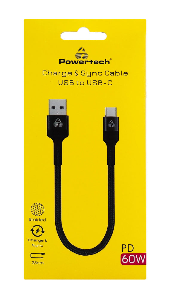 POWERTECH καλώδιο USB-C σε USB PTR-0166, 60W, 480Mbps, 25cm, μαύρο