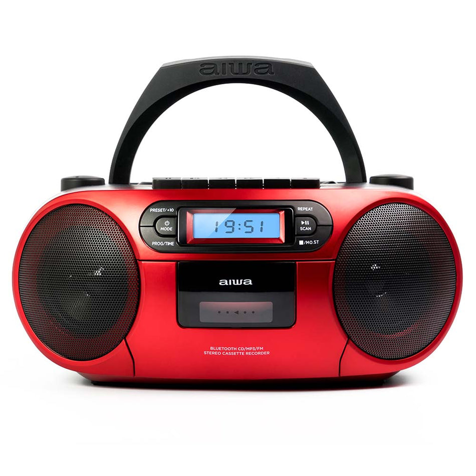 Aiwa Portable Cd/Mp3/Usb/Tape/Bt With Fm Pll Radio Red Refurbished