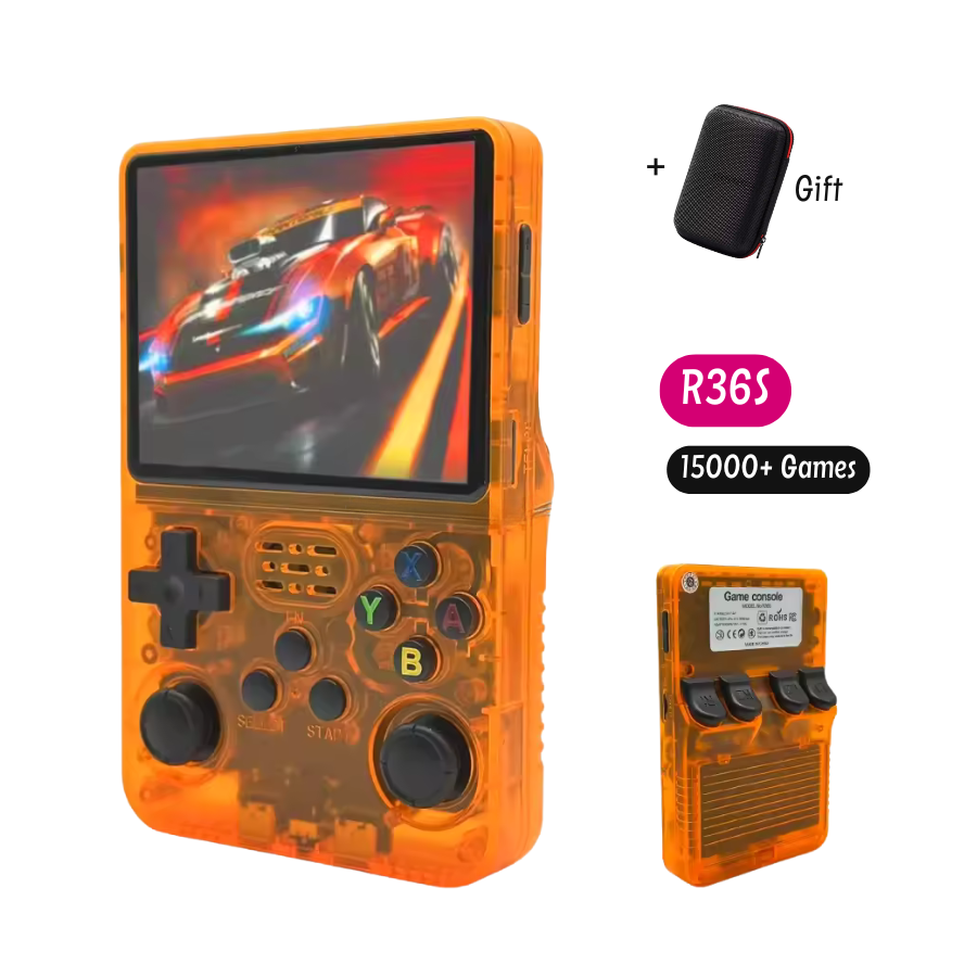 Retro Dual Chip Φορητή Κονσόλα R36S, 64GB 15.000 Παιχνίδια, Οθόνη IPS 3.5", ArKOS 2.0, Πορτοκαλί