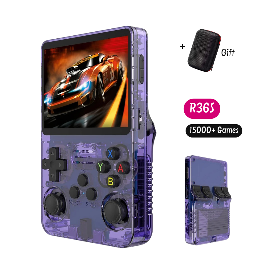 Retro Dual Chip Φορητή Κονσόλα R36S, 64GB 15.000 Παιχνίδια, Οθόνη IPS 3.5", ArKOS 2.0, Μωβ