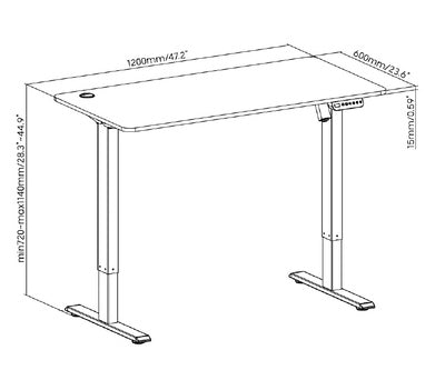 BRATECK ηλεκτρικό γραφείο S12-22RE-B με ρυθμιζόμενο ύψος, 120x60x72~114cm, μαύρο