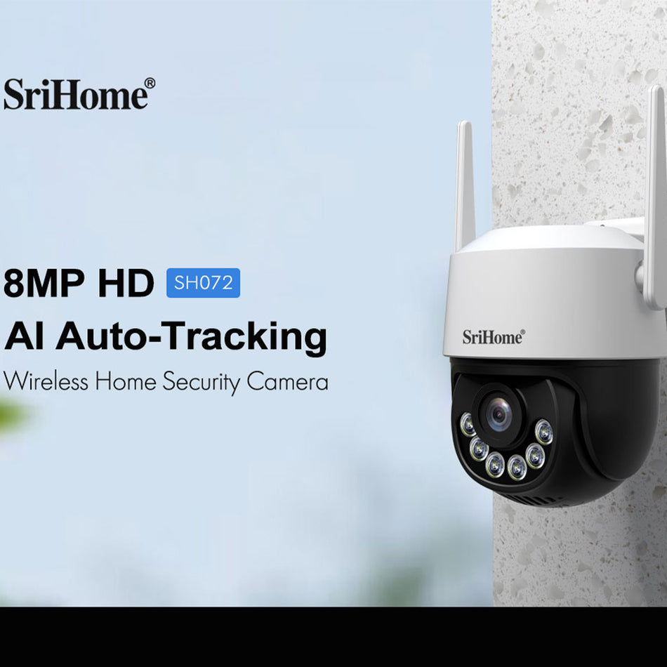 SRIHOME CAMÉRA DE SÉCURITÉ DOMESTIQUE SANS FIL 4K 8MP HD AVEC SUIVI AUTOMATIQUE IA