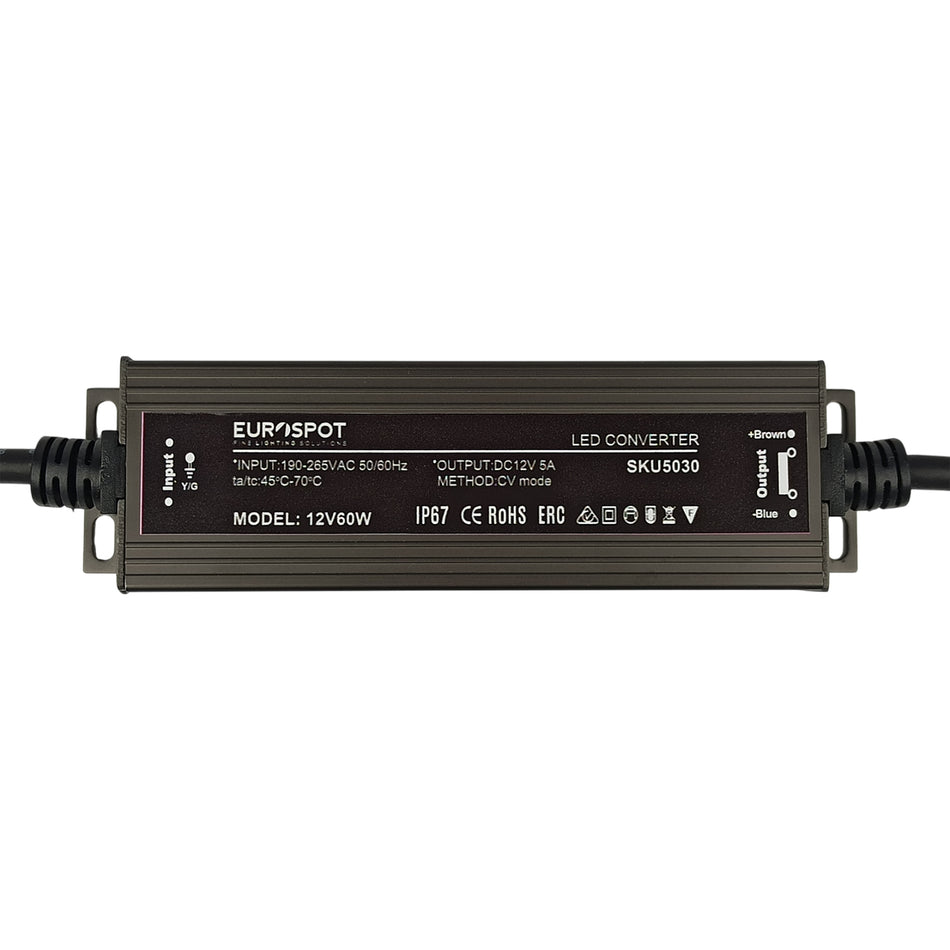 Eurospot Στεγανό IP67 Τροφοδοτικό Led Αλουμινίου 12V 60W