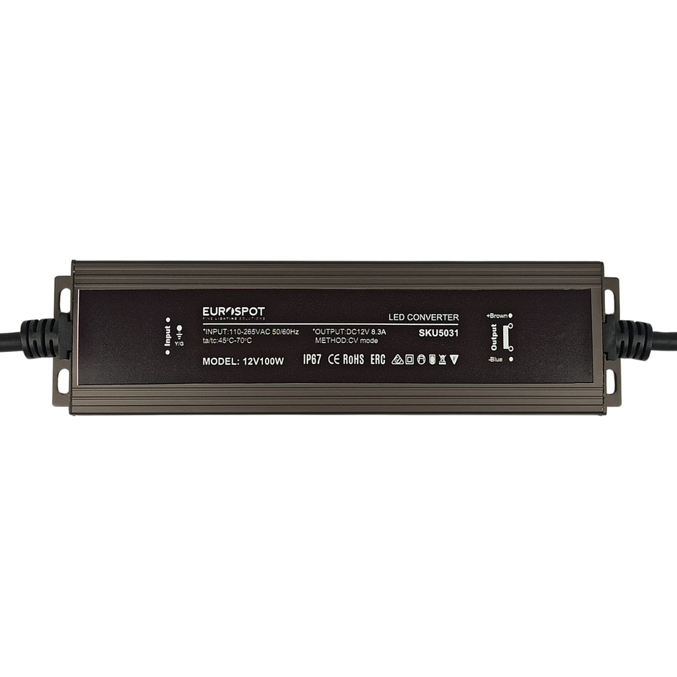 Eurospot Στεγανό IP67 Τροφοδοτικό Led Αλουμινίου 12V 100W