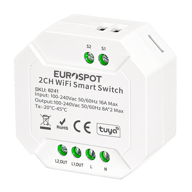 EuroSpot 2Channel Smart Switch Tuya WiFi 100-240V 2*8 A