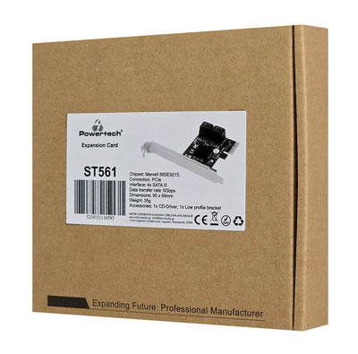 POWERTECH κάρτα επέκτασης PCIe σε 4x SATA III ST561, 6Gbps, 95x69mm