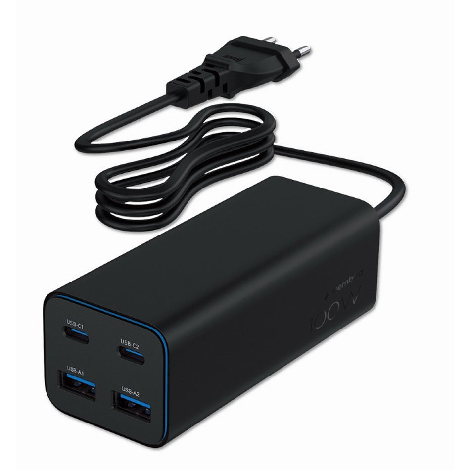 Gembird 4 Port 100 W Ga N Usb Pd Fast Charger Black
