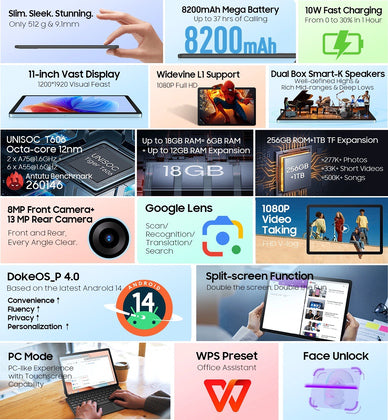 Blackview Tablet Tab 9 Wifi, 11", 6/256Gb, Android 14, 8200Mah, Γκρι