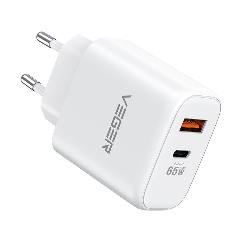Veger TC650 - Φορτιστής Χωρίς Καλώδιο με Θύρα USB-A και Θύρα USB-C 65W Power Delivery / Quick Charge 3.0 Λευκός