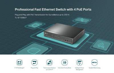 TP-LINK desktop switch TL-SF1008LP, 8-Port 10/100Mbps, 4x PoE, Ver. 2.0