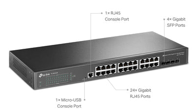 TP-LINK L2+ managed switch TL-SG3428, 24-Port Gigabit, 4x SFP, Ver. 2.0