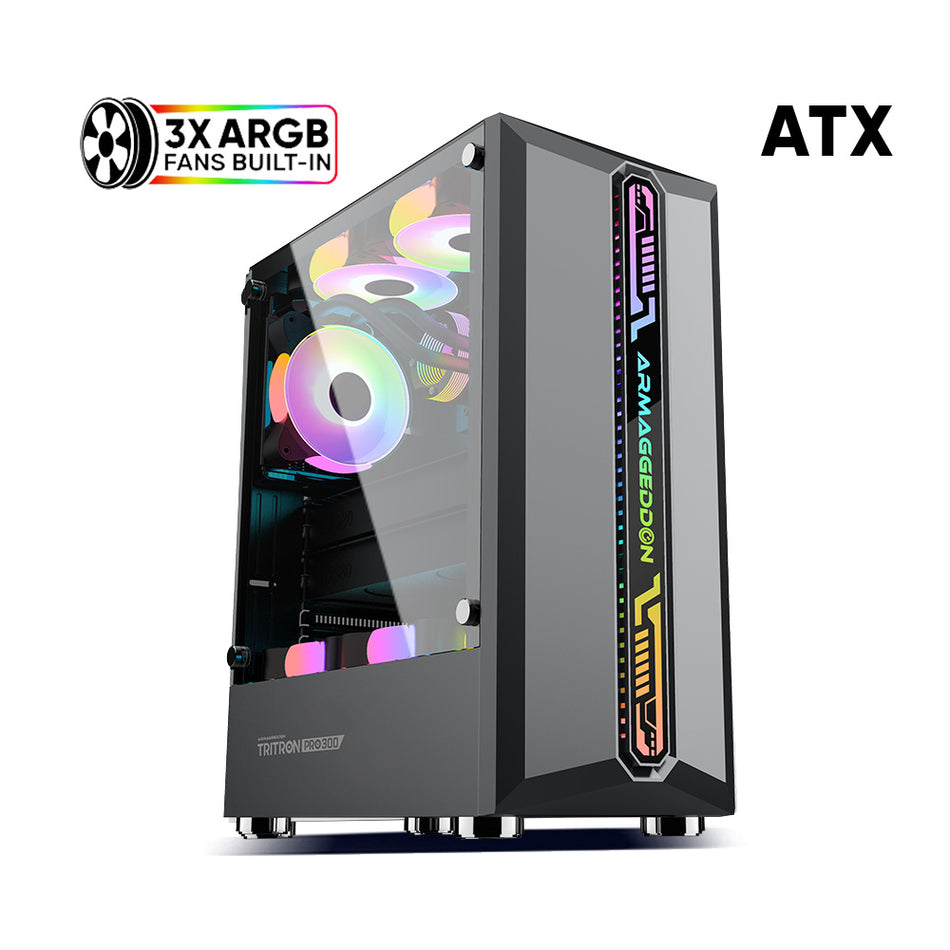 Armaggeddon Gaming Pc Case With 3 Argb Fans Tritron Pro 300 Black