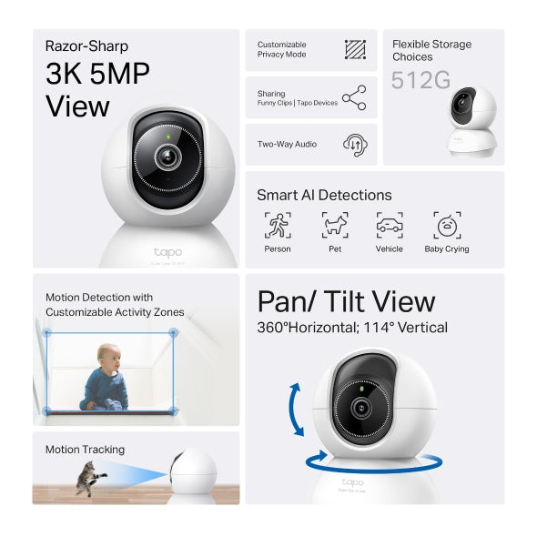 TP-LINK CAMERA TAPO C230 3K 5MP PAN,TILT INDOOR