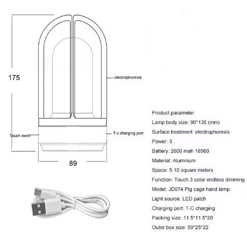 SE LED 17 TARO TABLE BATTERY LAMP LED BLACK  RECHARCHEABLE 9x17,5cm 3.5W 2600mah 3CCT CHARGING