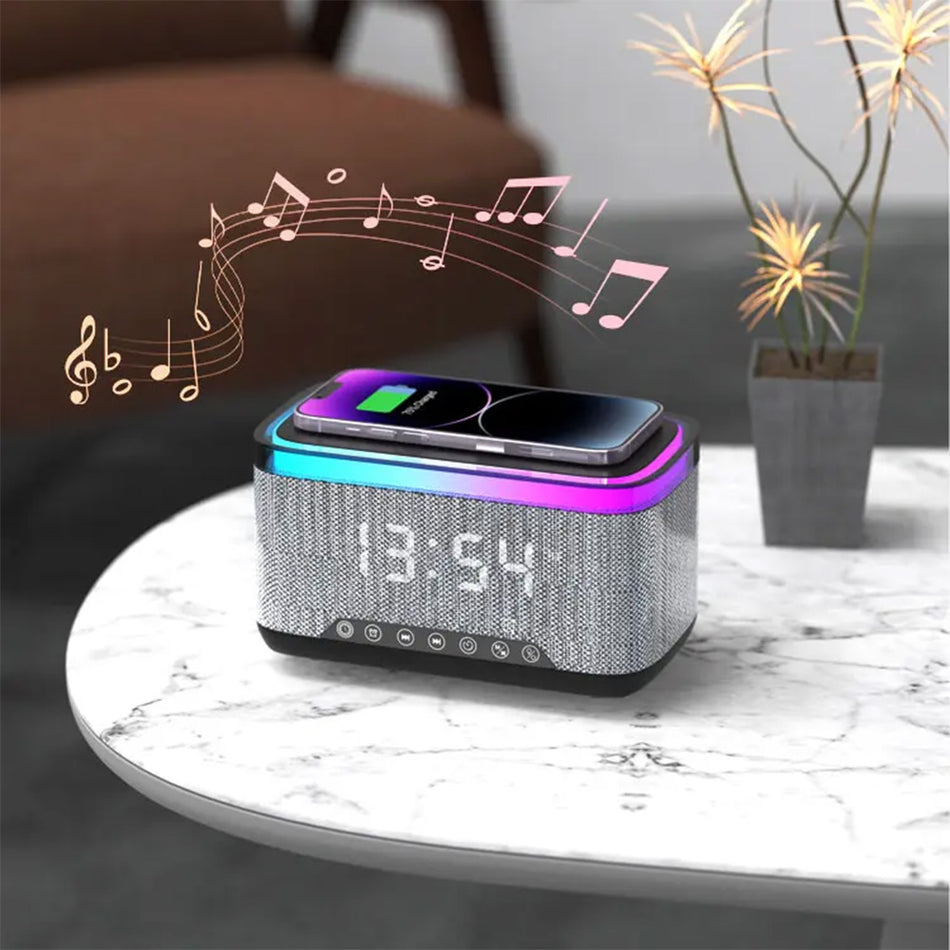 Gembird Digital Alarm Clock With Speaker And Wireless Charging Function Black/Grey