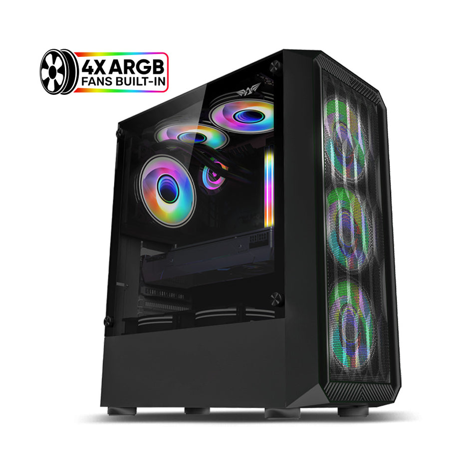 Armaggeddon Gaming Pc Case With 4 Argb Fans Tritron Pro 100 Black