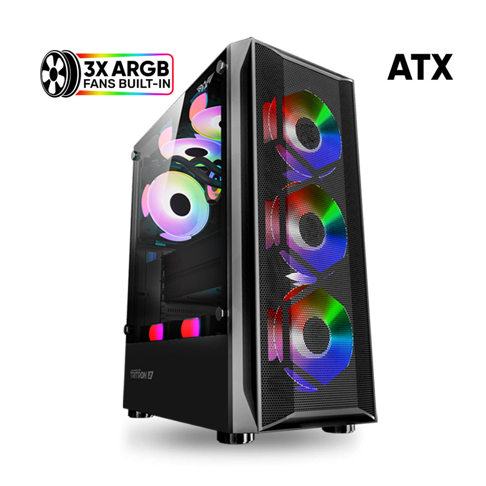 Armaggeddon Gaming Pc Case Dual Chamber With 3 Argb Fans Tritron 2 Black