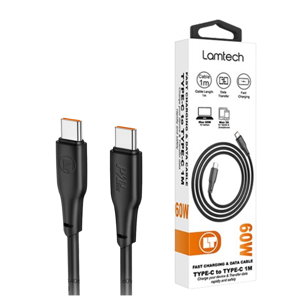 Lamtech Charge And Data Cable Type C To Type C 60 W 1 M Black