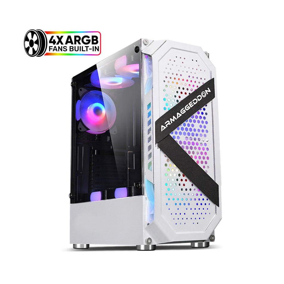 Armaggeddon Gaming Pc Case With 4 Argb Fans Tritron Pro 200 White