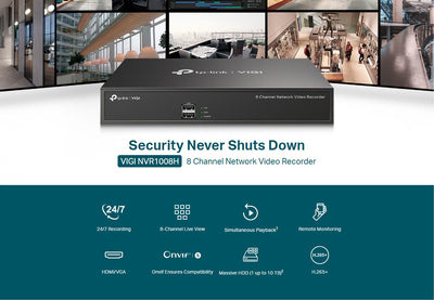 TP-LINK NVR καταγραφικό VIGI NVR1008H, 8MP, 8 κανάλια, Ver. 2.0