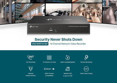 TP-LINK NVR καταγραφικό VIGI NVR1016H, 8MP, 16 κανάλια, Ver. 1.20