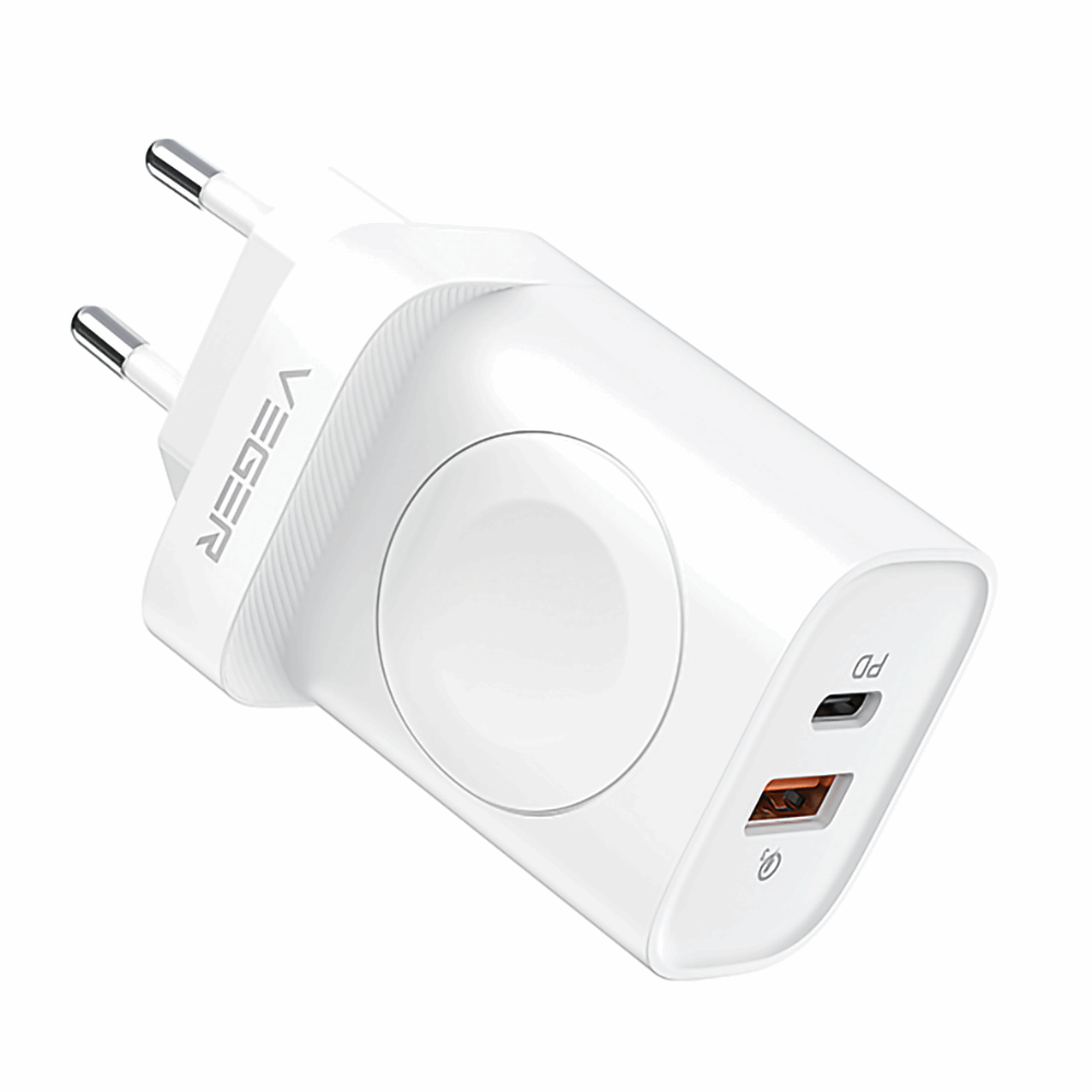 Veger W002E Φορτιστής Χωρίς Καλώδιο με Θύρα USB-A και Θύρα USB-C 20W Power Delivery Λευκός