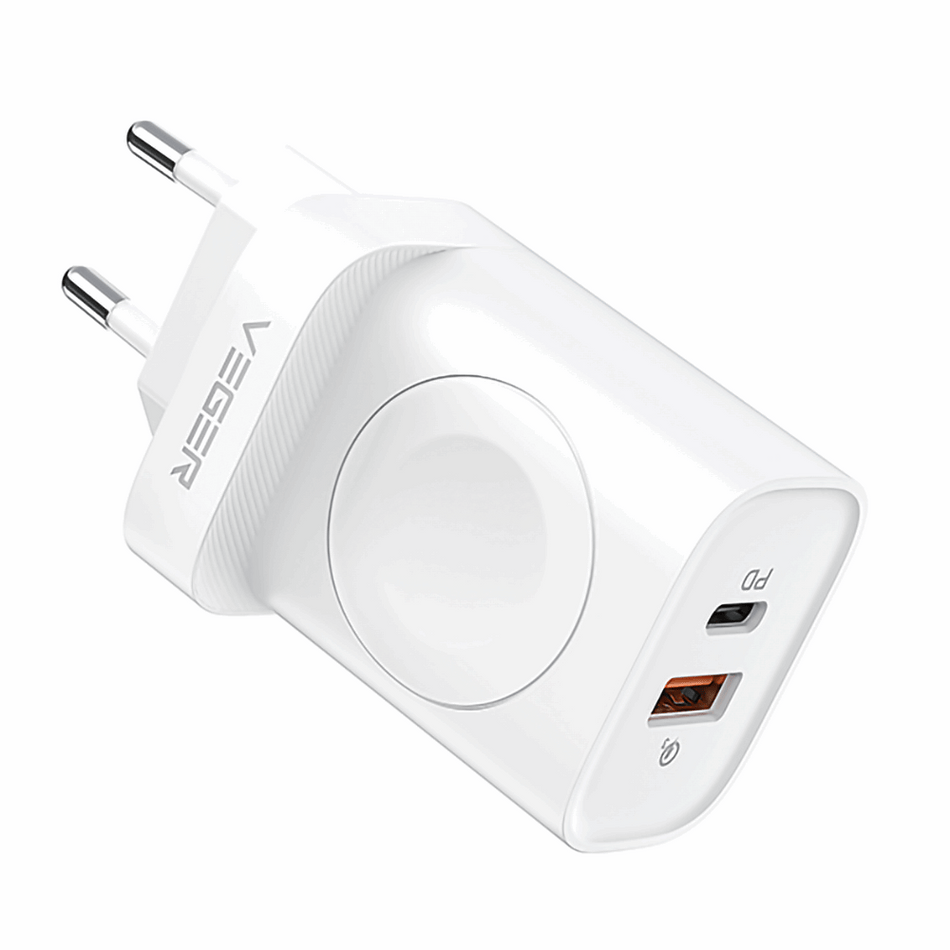 Veger W002E Φορτιστής Χωρίς Καλώδιο με Θύρα USB-A και Θύρα USB-C 20W Power Delivery Λευκός