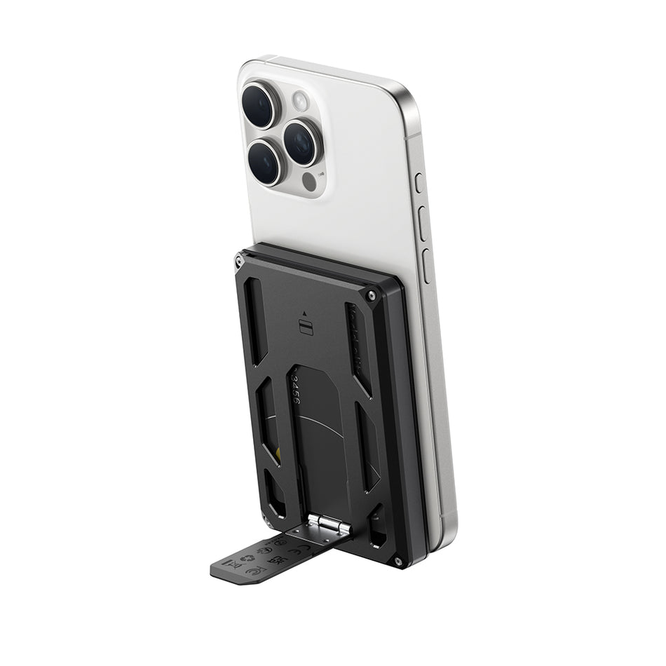Veger X5 - 6-IN-1 | Apple-certified Find My | Wireless Powerbank | 5000mAh Fast Charging | Magnetic Wallet | 0-90° Adjustable Stand | Iconic Style Μαύρο