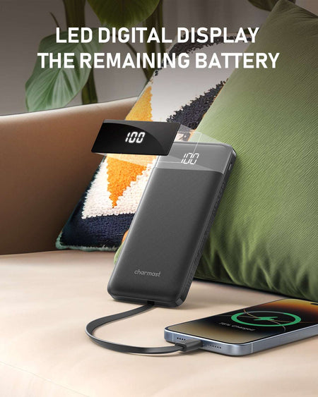 Charmast W1148 Power Bank 10000mAh PD20W with built-in cables Micro USB / Type C / Lightning 5V3A  black