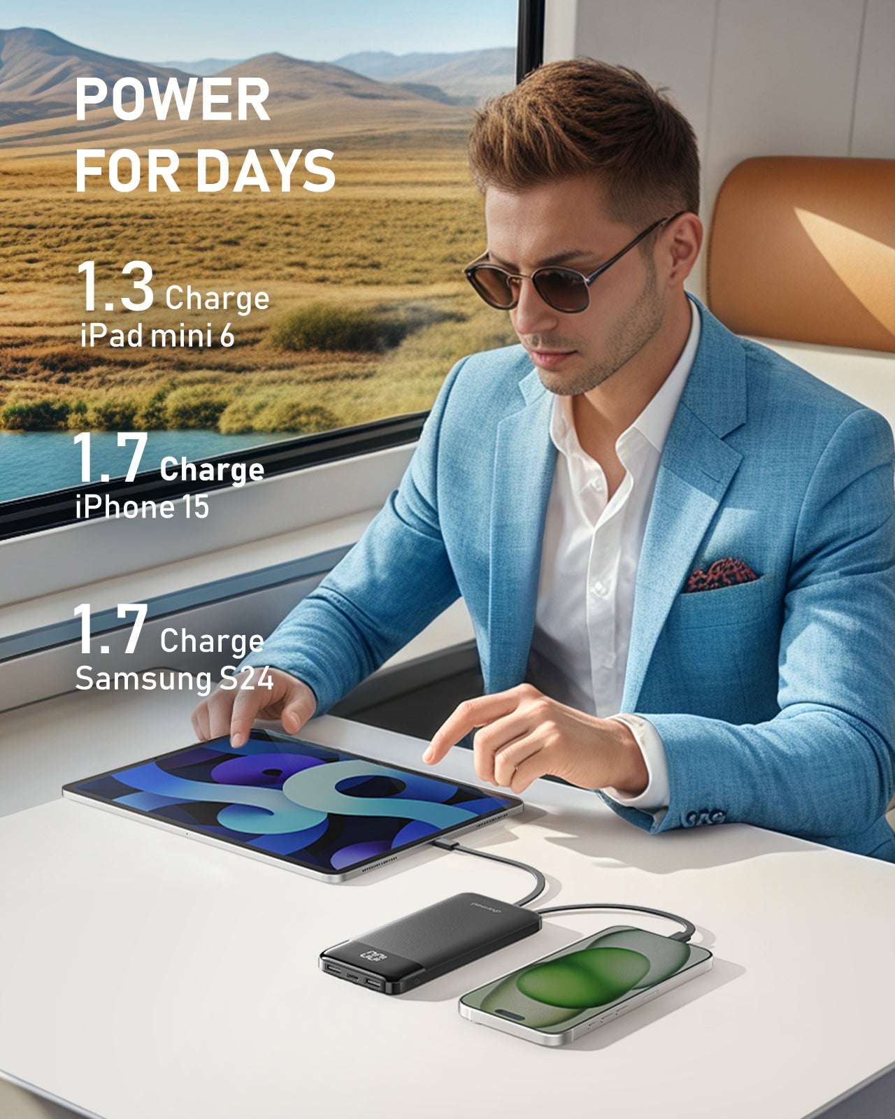 Charmast W1148 Power Bank 10000mAh PD20W with built-in cables Micro USB / Type C / Lightning 5V3A  black