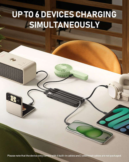 Charmast W1148 Power Bank 10000mAh PD20W with built-in cables Micro USB / Type C / Lightning 5V3A  black