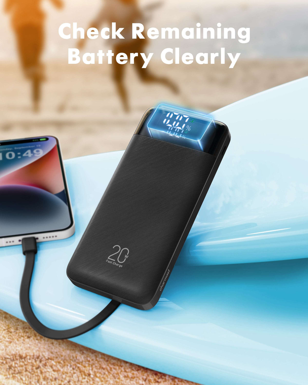 Charmast W2065 Power Bank 20000mAh PD20W with built-in cables Micro USB / Type C / Lightning 5V3A  black