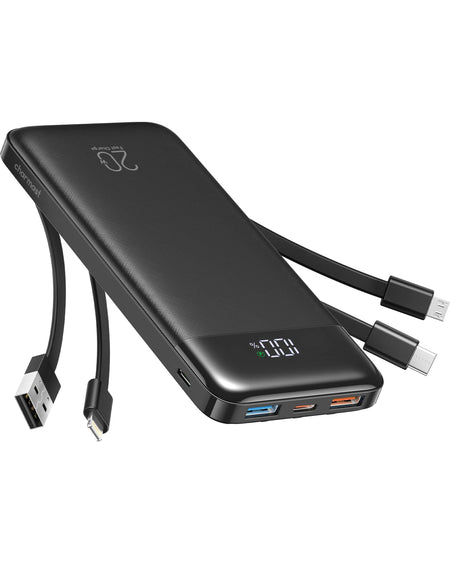 Charmast W2065 Power Bank 20000mAh PD20W with built-in cables Micro USB / Type C / Lightning 5V3A  black